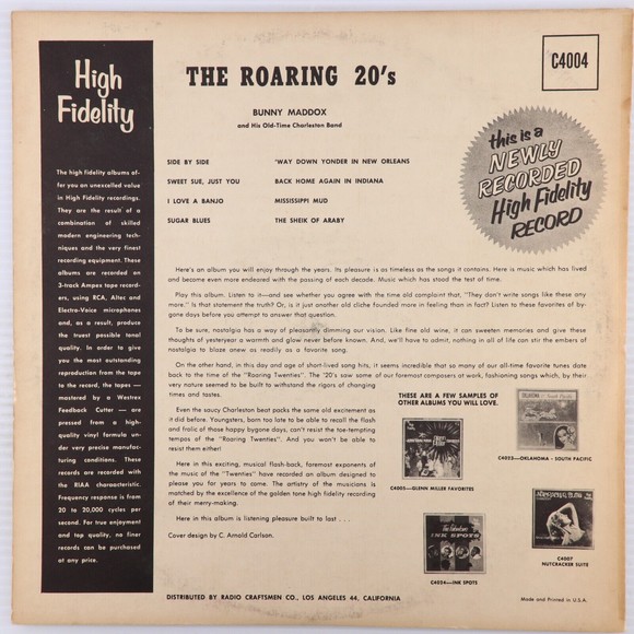 Bunny Maddox And His Old-Time Charleston Band – The Roaring 20's LP Record C4004 - Picture 2 of 16